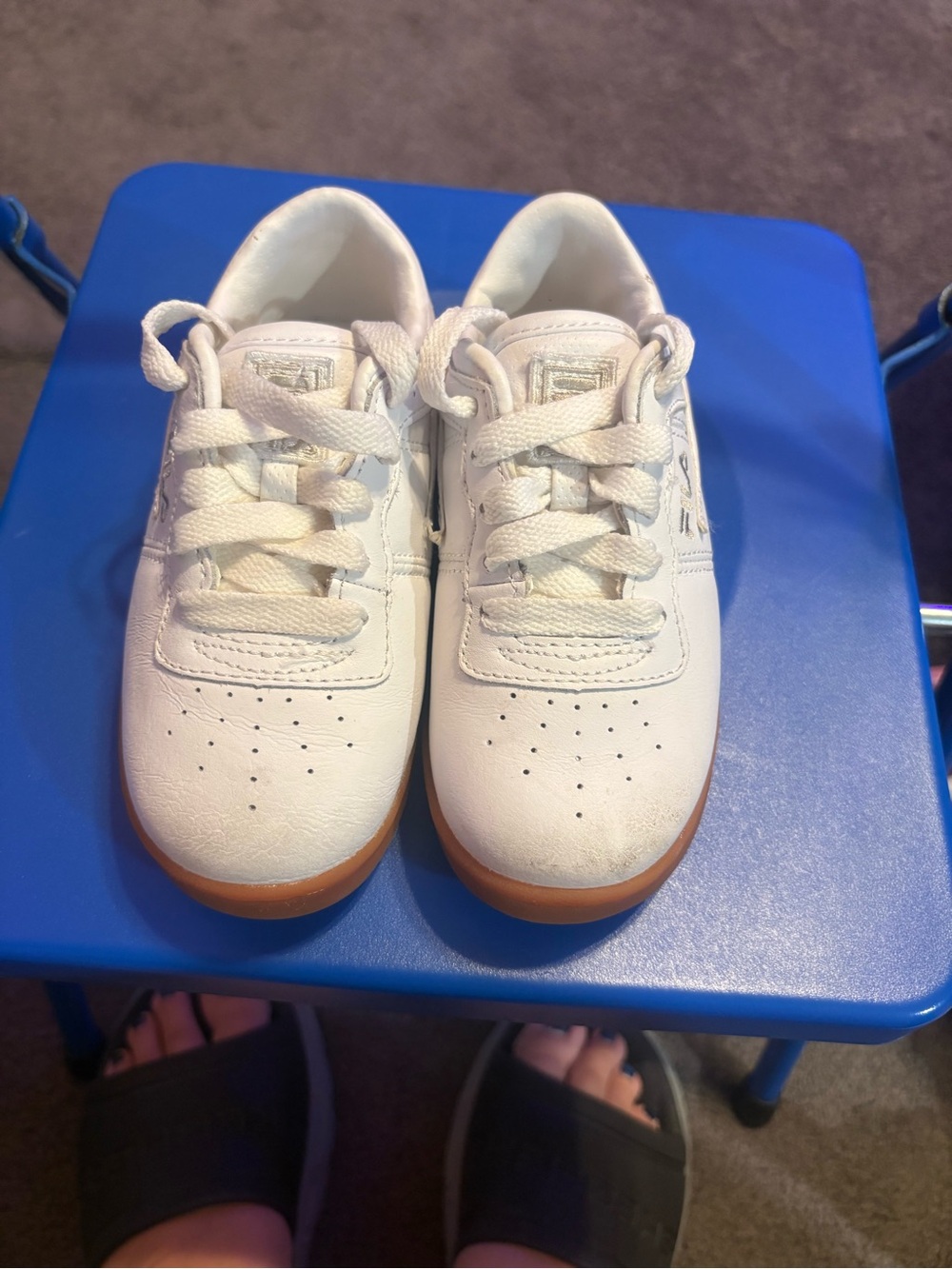 Kids Fila White Leather Sneakers with Gum Sole
